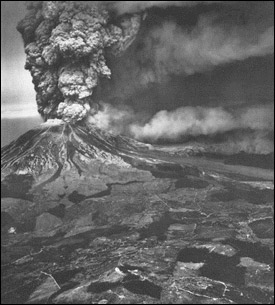 A photo of Mount Saint Helens erupting.