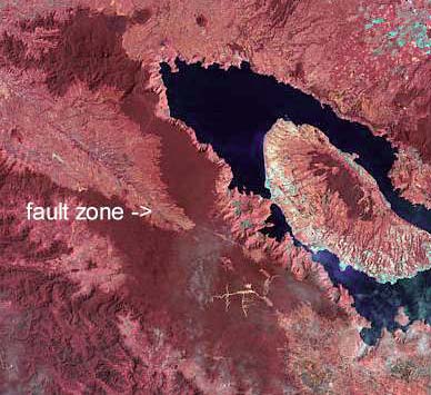 A space photo of Lake Toba showing its size.